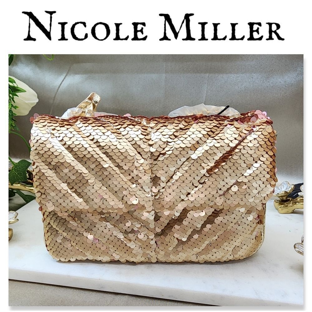 NWT Nicole Miller Gold Sequin Crossbody Bag